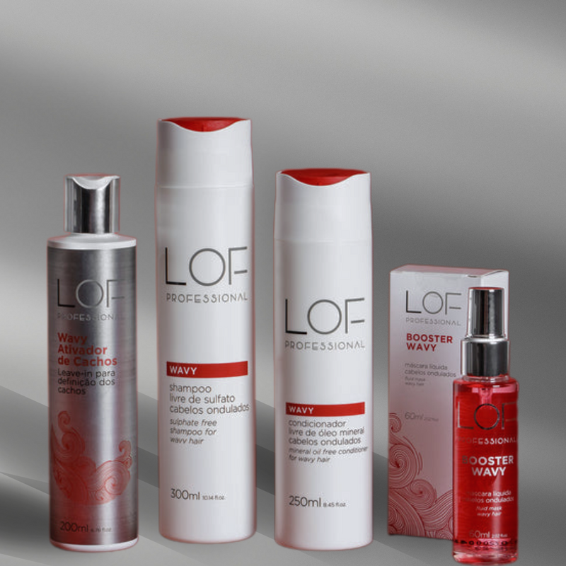 Kit Cachos Definidos LOF Professional - rotina completa Wavy com shampoo, condicionador, booster e leave-in