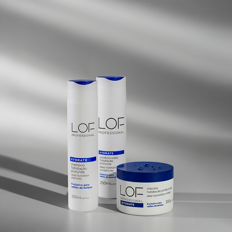 Kit Hidratação Completa LOF Professional - shampoo, condicionador e máscara Hydrate para anti-ressecamento total
