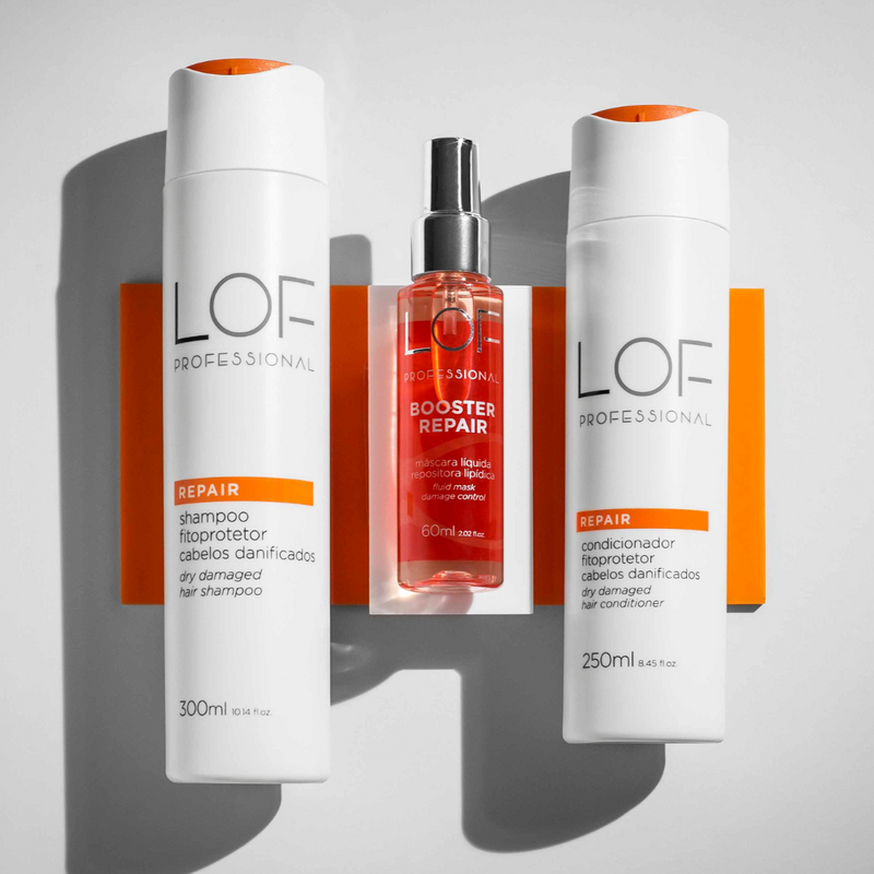 Kit Reconstrução Total LOF Professional - shampoo, condicionador e Booster Repair com Ômega Plus® para rotina de reparação