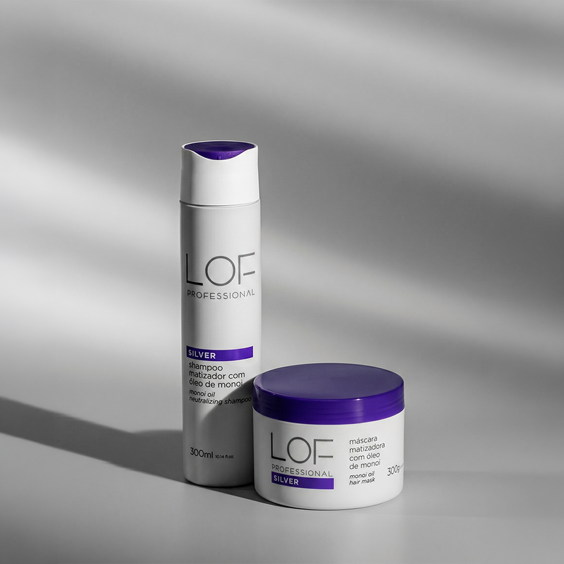 Kit Loiro Perfeito LOF Professional - Shampoo Matizador e Máscara Silver para rotina anti-amarelo completa